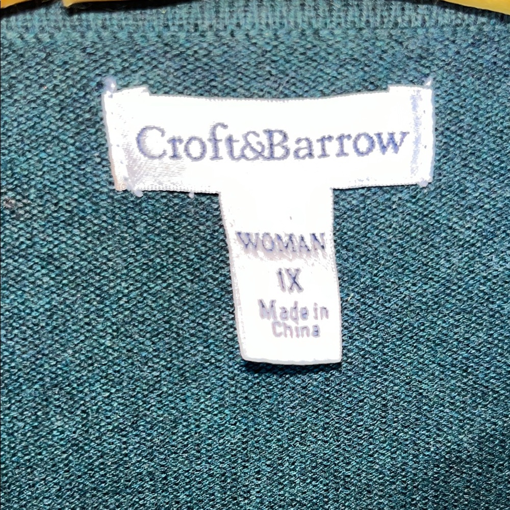 Croft and Barrow Dark Fairy Teal Cardigan with Navy Floral‎ Design XL - Picture 2 of 8